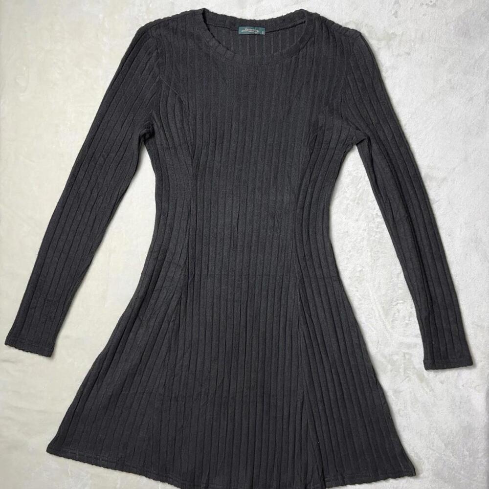 OFEEFAN Ribbed Knit Long Sleeve Sweater Dress Gray Size Small